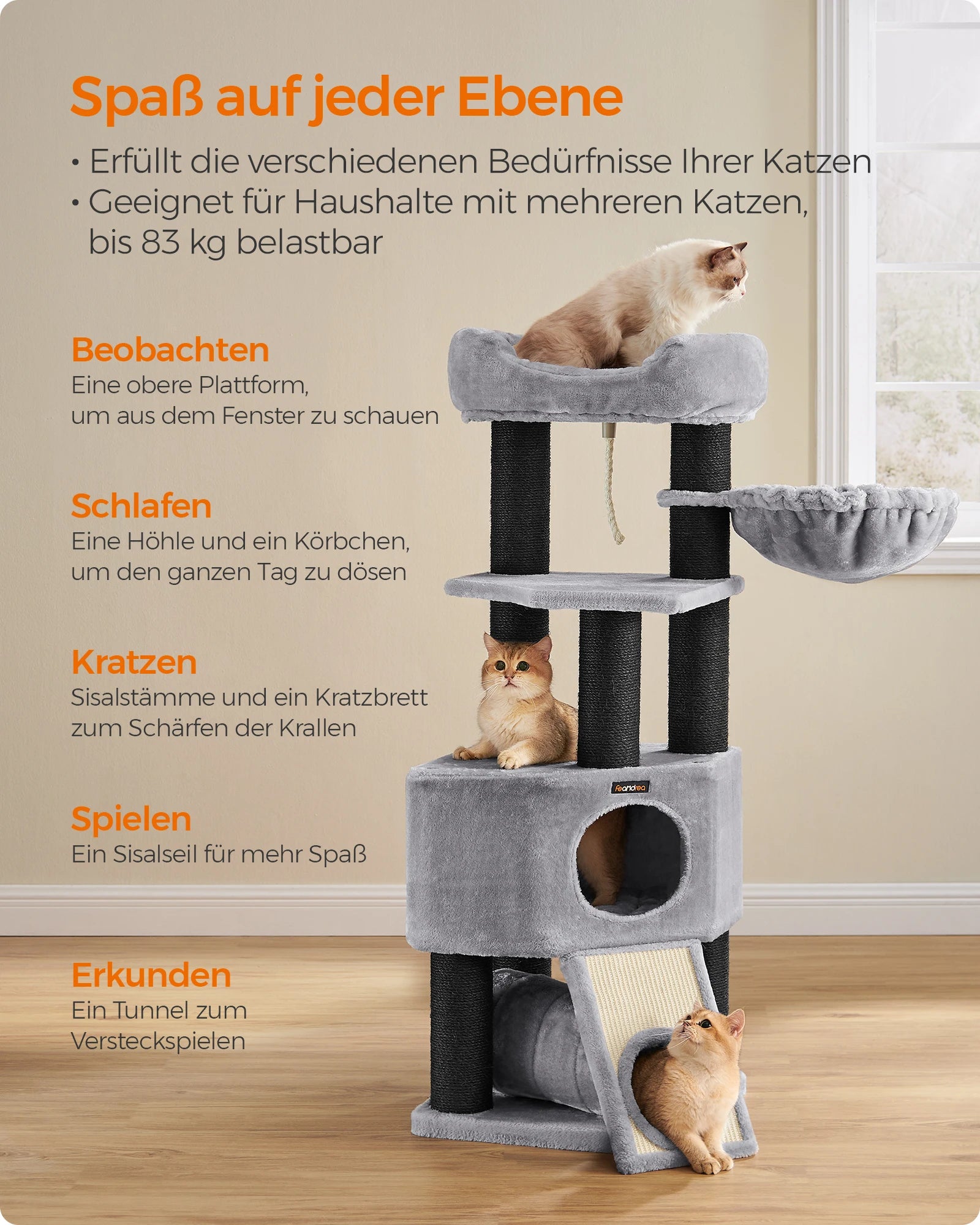 Feandrea - Grote Krabpaal met Hangmat & Kattenhuis